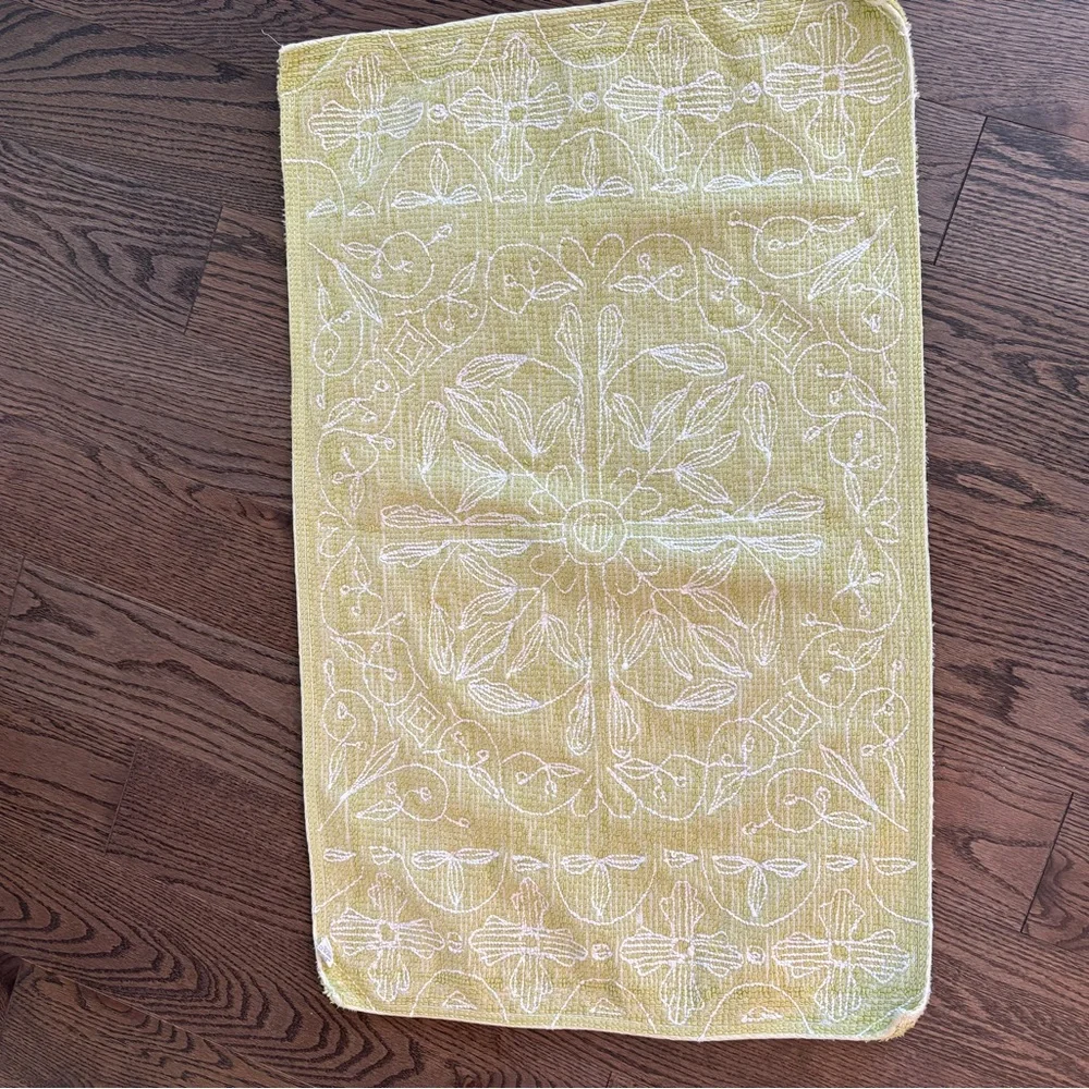 Anthropologie Floral Green and White Bath Mat